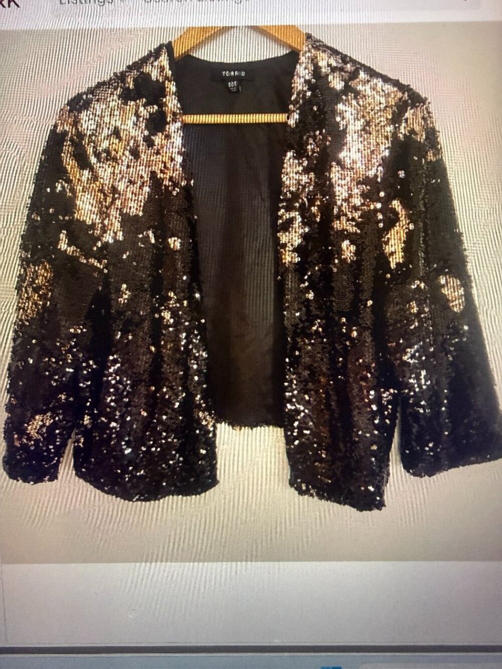 Torrid Black Gold Two Tone Sequin Drape Open Front Jacket in Size 0/0  US 10